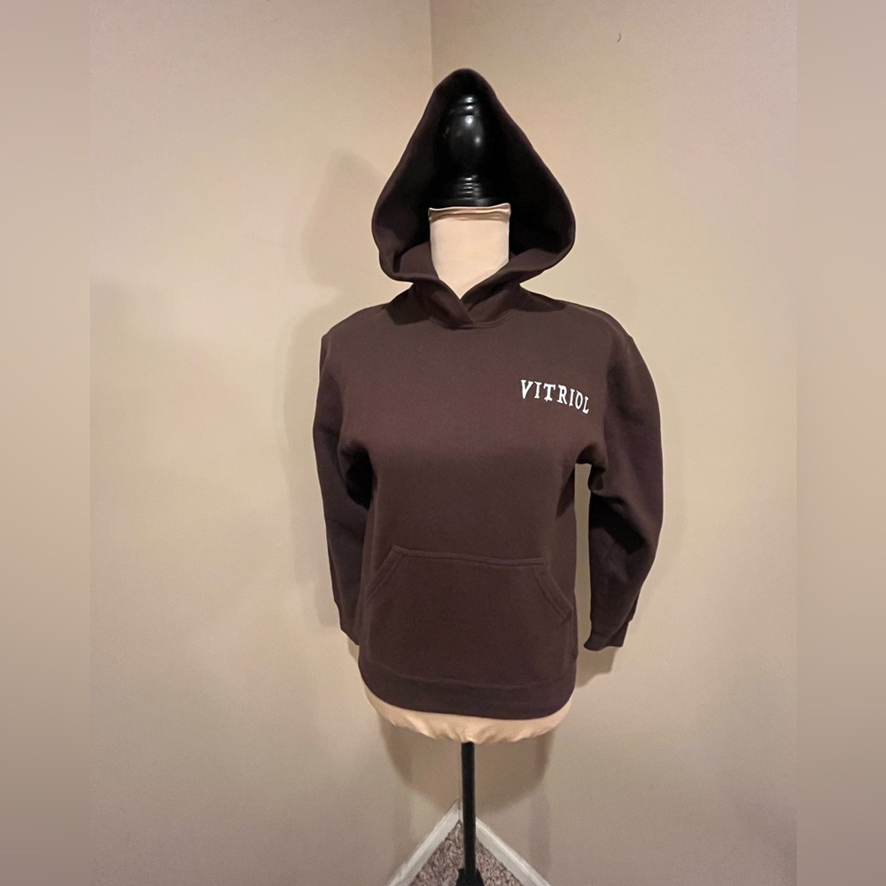 Vitriol Brown Hoodie with Dragon Wings on Back, size Small